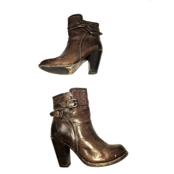 Frye 8 B Woman's 4015 Boots Brown Leather 3" Stacked Heels Ankle - Picture 2 of 16